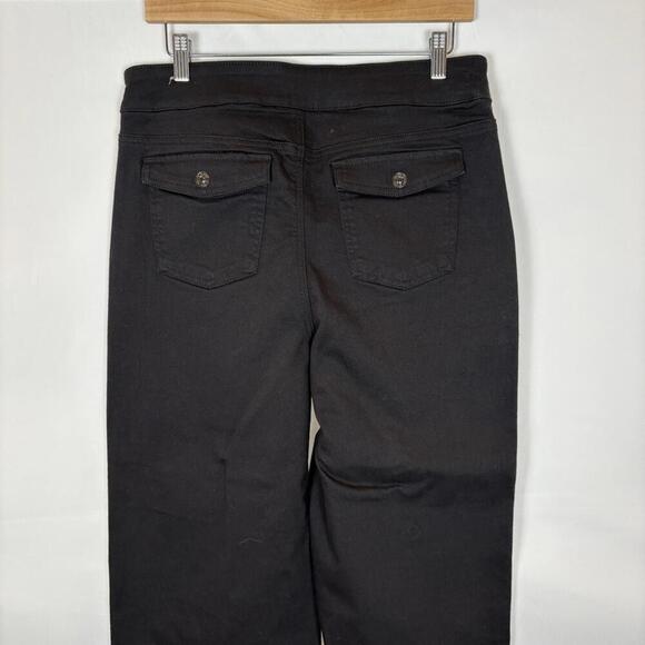 Chico's Black Wide Leg Stretch Pull on Black Denim Jeans Size: 10 - Picture 7 of 9